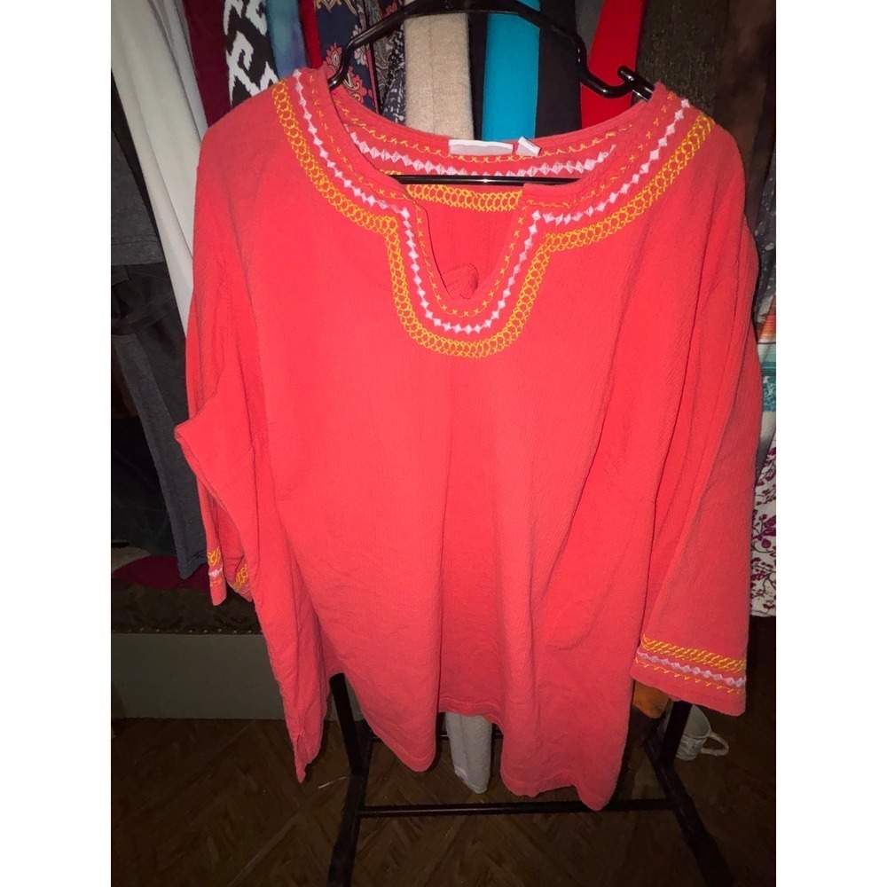 D&Co Denim Company Coral Embroidered Tunic Top 3XL